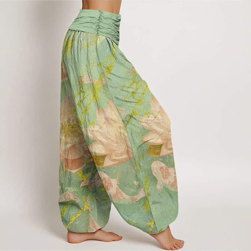 Breathable Cotton Lotus Print Mindful Meditation Harem Pants