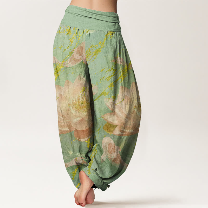 Breathable Cotton Lotus Print Mindful Meditation Harem Pants
