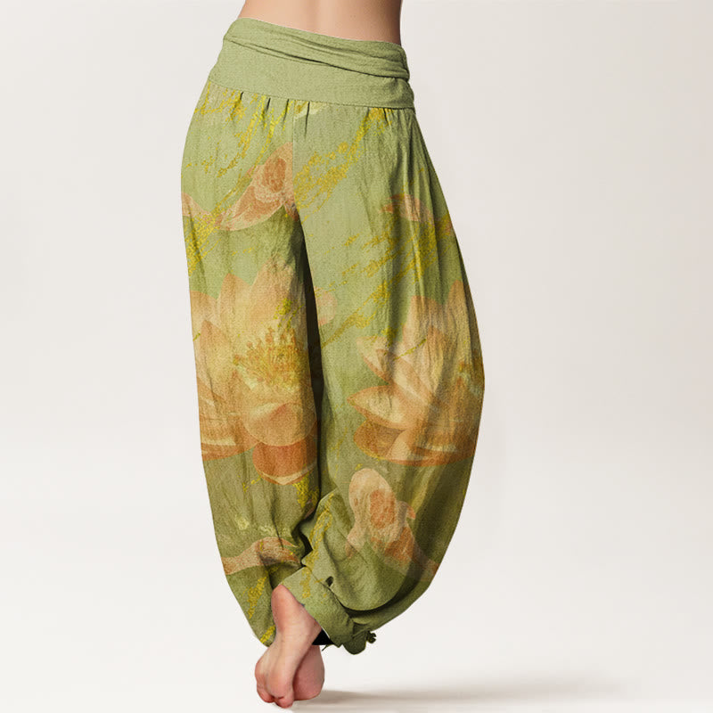 Breathable Cotton Lotus Print Mindful Meditation Harem Pants