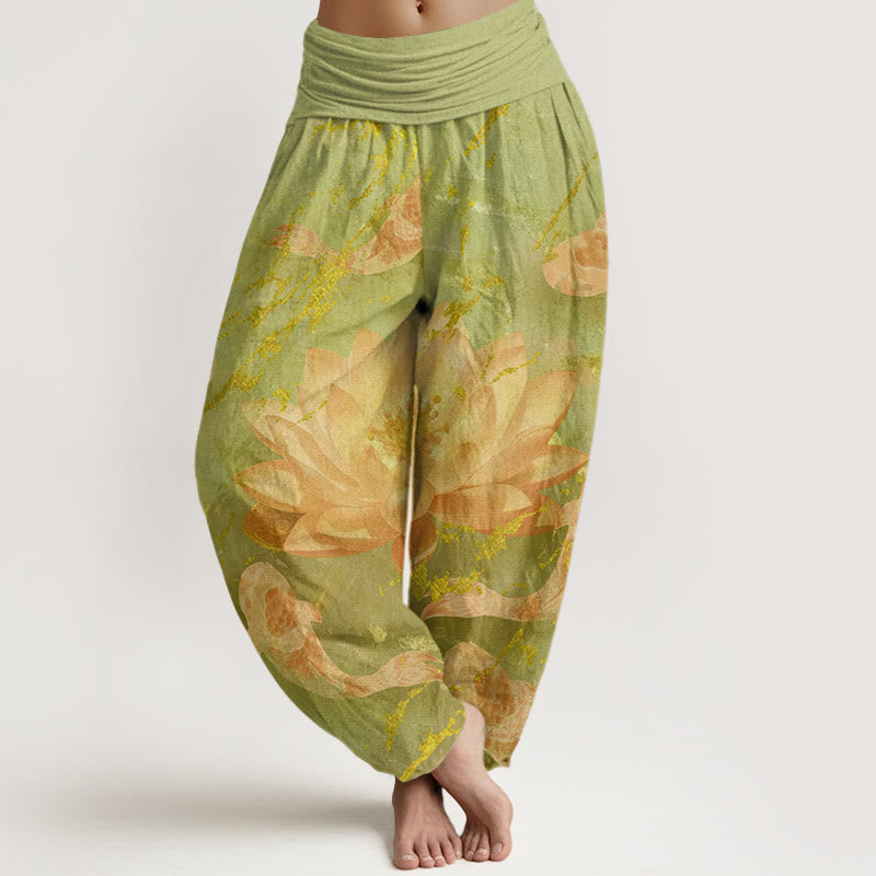 Breathable Cotton Lotus Print Mindful Meditation Harem Pants