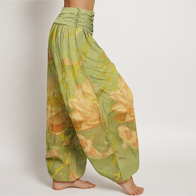Breathable Cotton Lotus Print Mindful Meditation Harem Pants