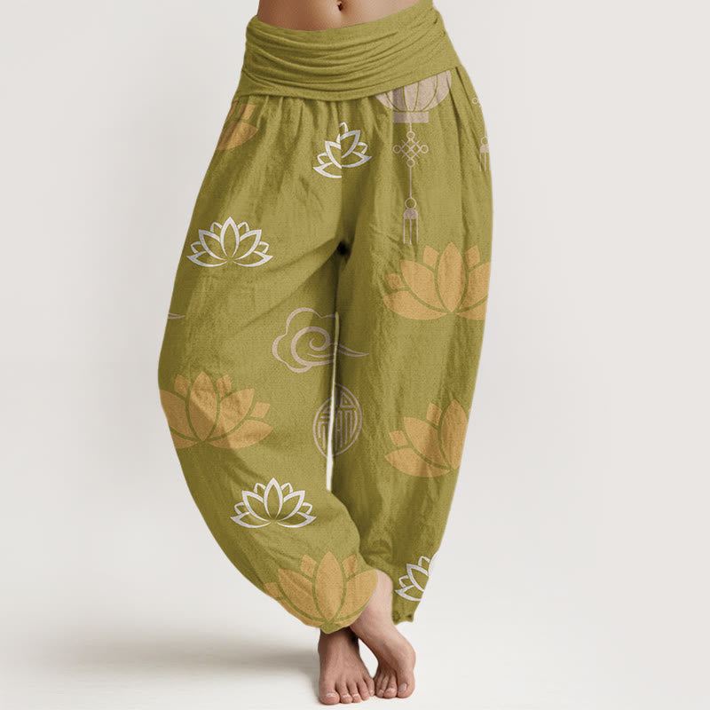 Tactile Cotton Lotus Print Meditation Harem Pants