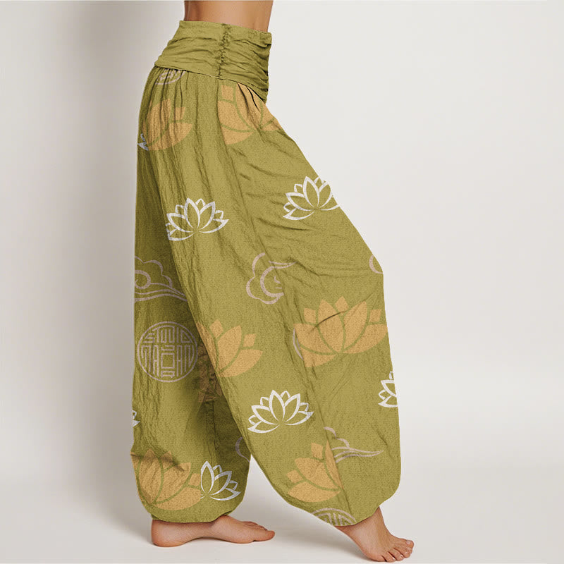 Tactile Cotton Lotus Print Meditation Harem Pants