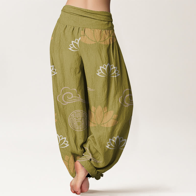 Tactile Cotton Lotus Print Meditation Harem Pants