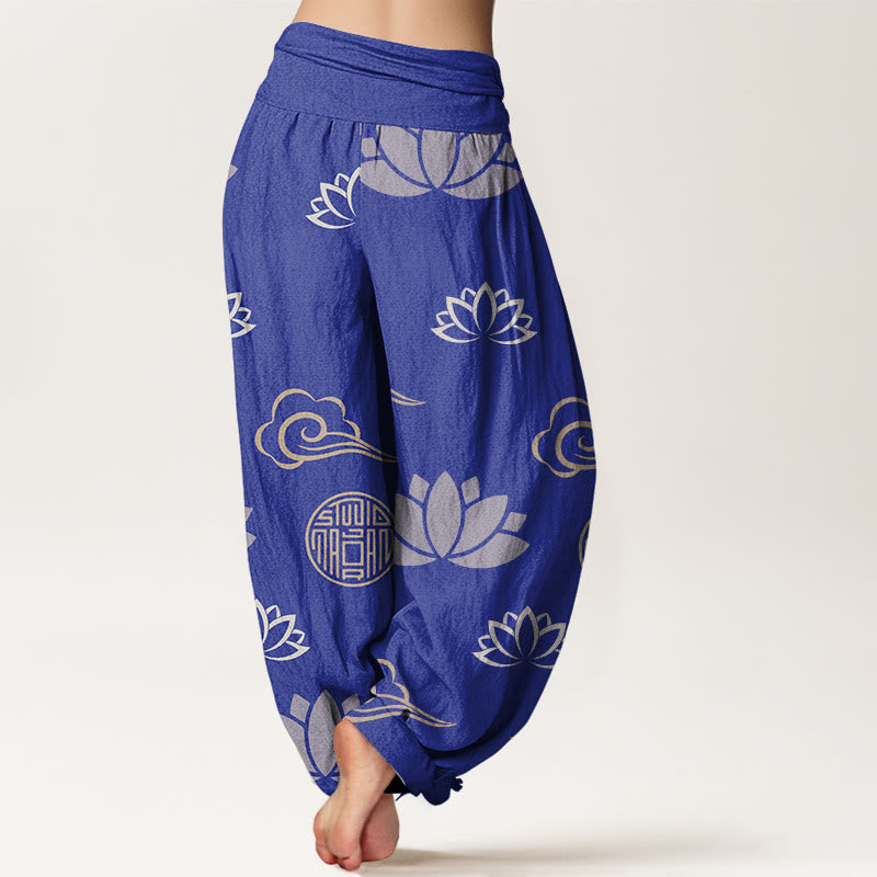 Tactile Cotton Lotus Print Meditation Harem Pants