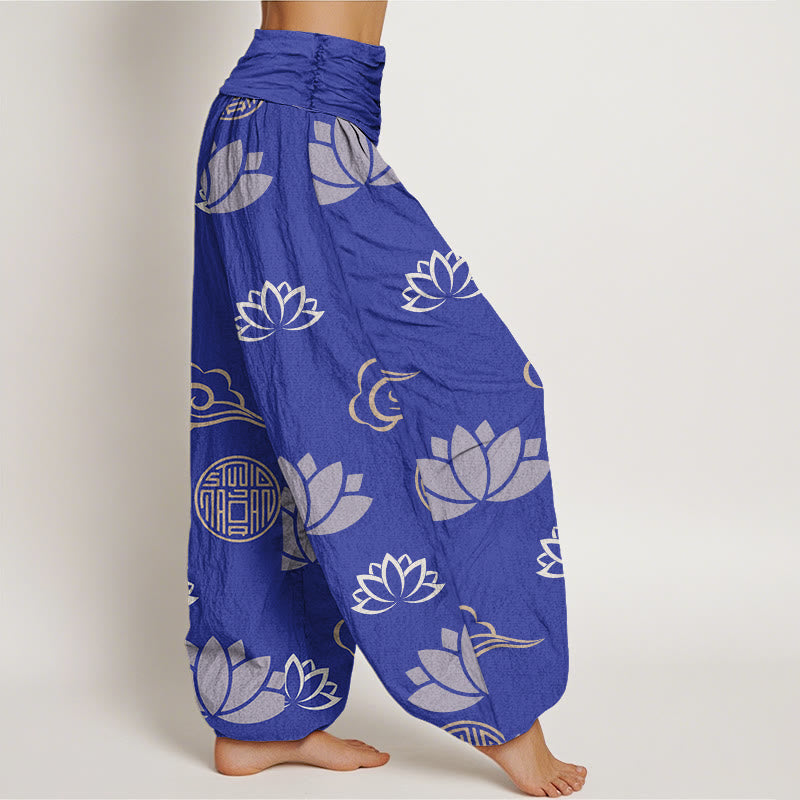 Tactile Cotton Lotus Print Meditation Harem Pants