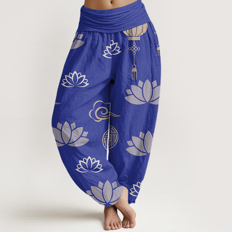 Tactile Cotton Lotus Print Meditation Harem Pants