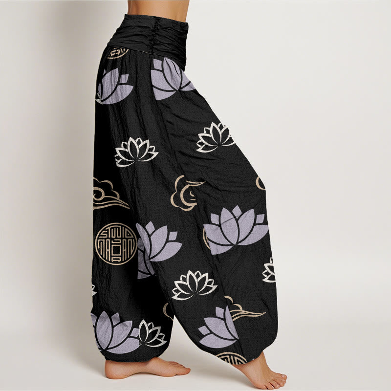 Tactile Cotton Lotus Print Meditation Harem Pants