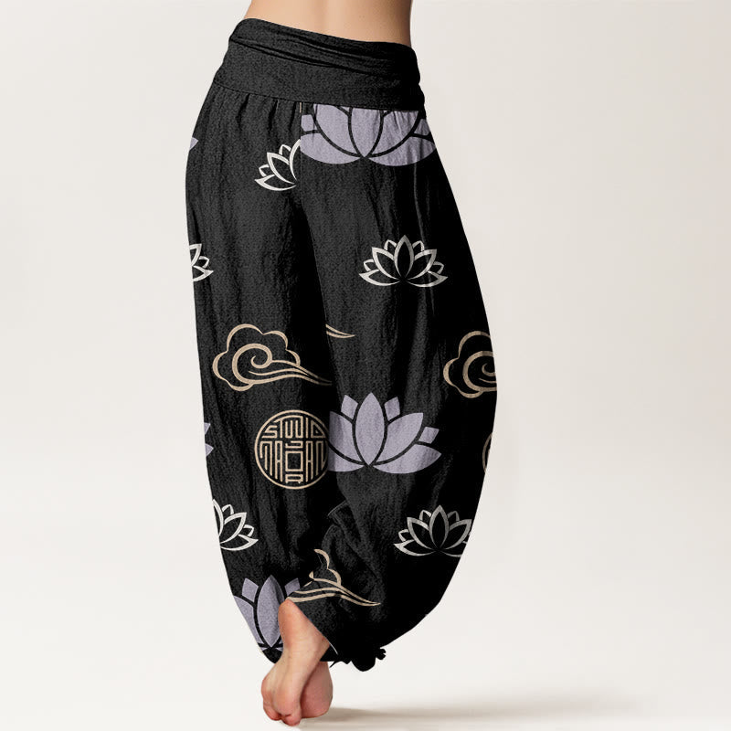 Tactile Cotton Lotus Print Meditation Harem Pants