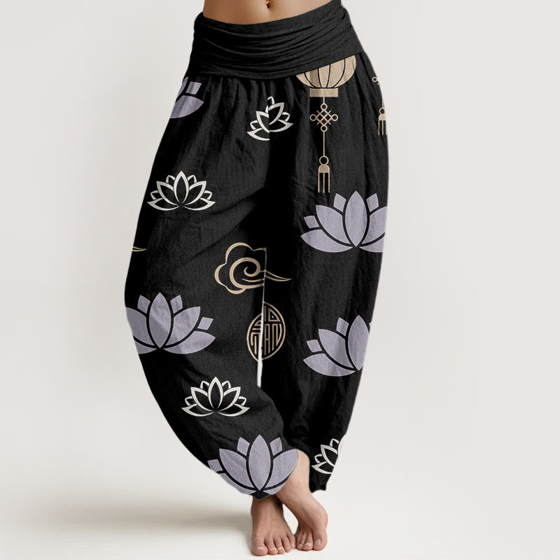 Tactile Cotton Lotus Print Meditation Harem Pants