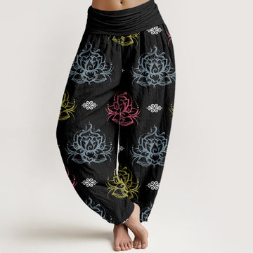 Breathable Cotton Lotus Pattern Mindful Movement Harem Pants