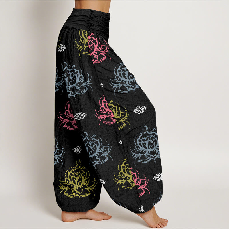 Breathable Cotton Lotus Pattern Mindful Movement Harem Pants