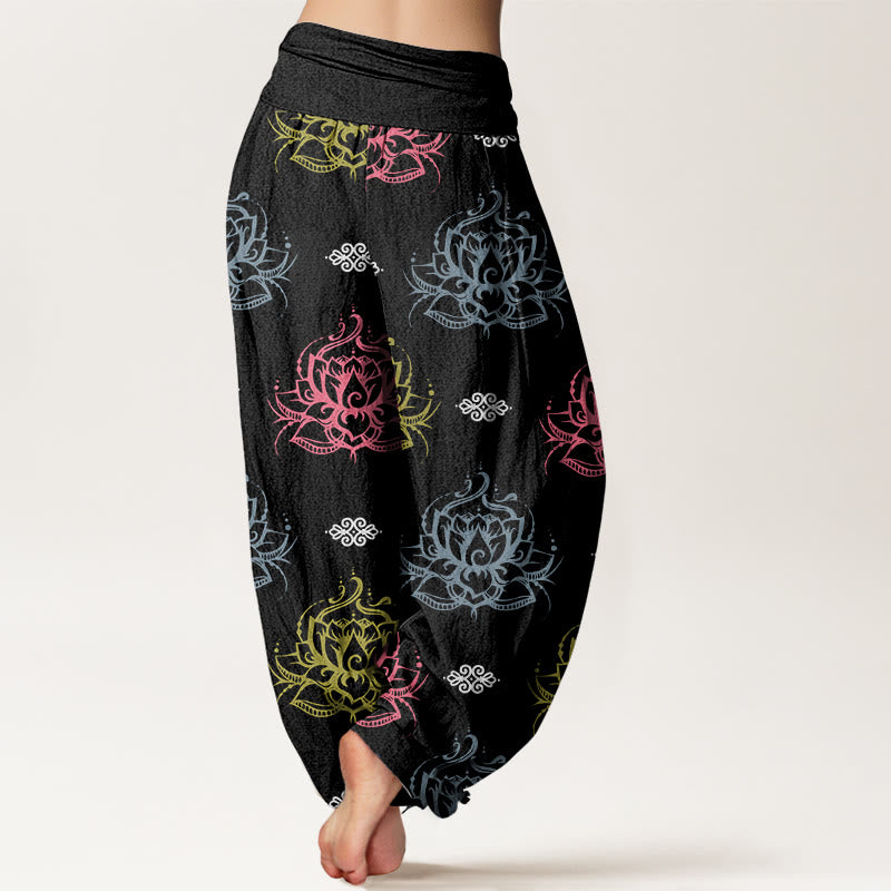 Breathable Cotton Lotus Pattern Mindful Movement Harem Pants