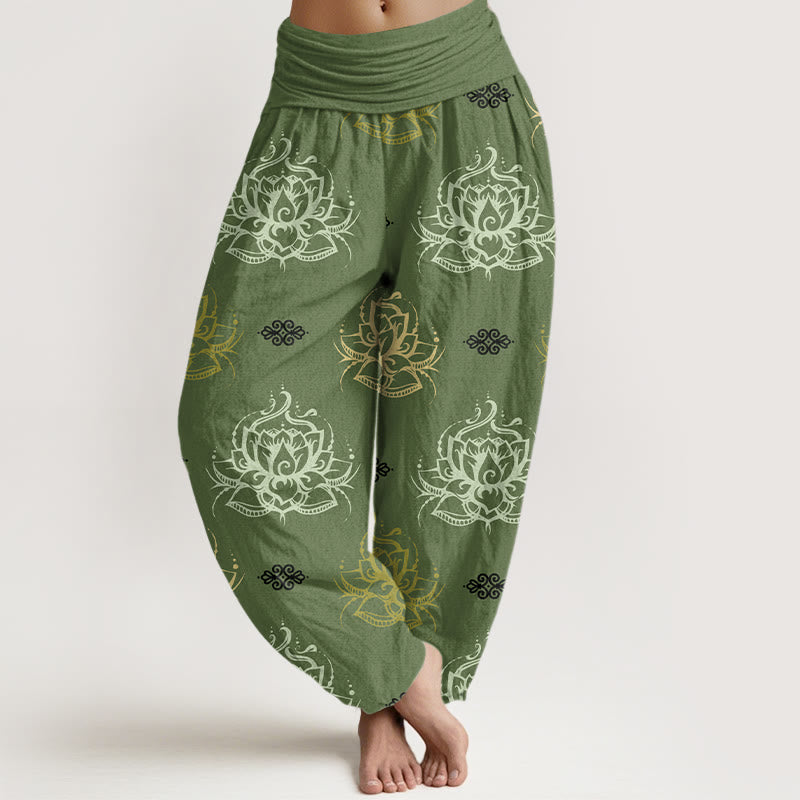 Breathable Cotton Lotus Pattern Mindful Movement Harem Pants