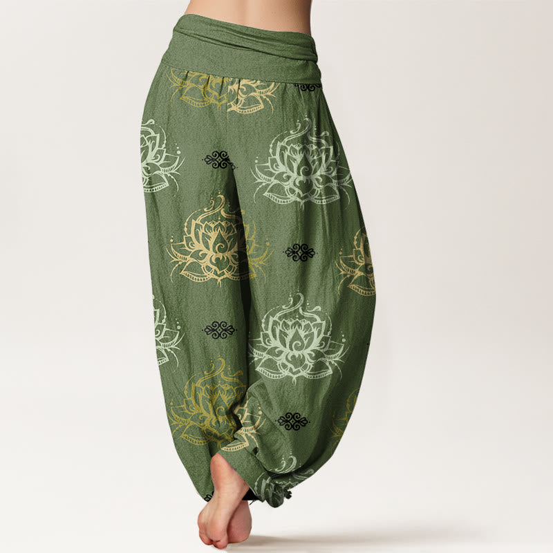 Breathable Cotton Lotus Pattern Mindful Movement Harem Pants