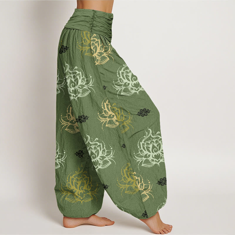 Breathable Cotton Lotus Pattern Mindful Movement Harem Pants