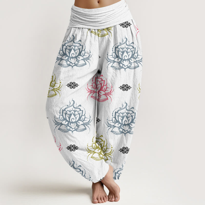 Breathable Cotton Lotus Pattern Mindful Movement Harem Pants