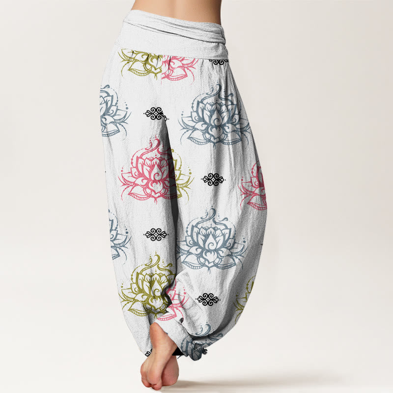 Breathable Cotton Lotus Pattern Mindful Movement Harem Pants