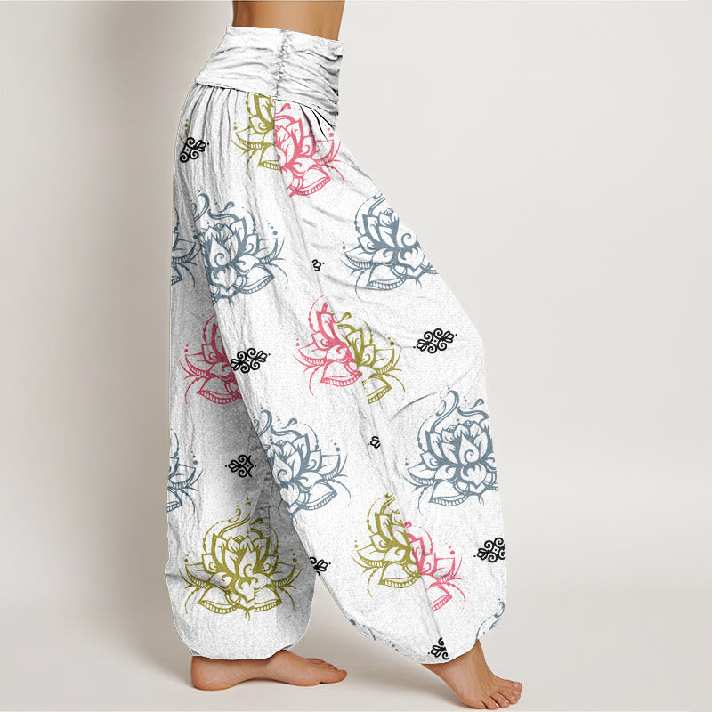 Breathable Cotton Lotus Pattern Mindful Movement Harem Pants