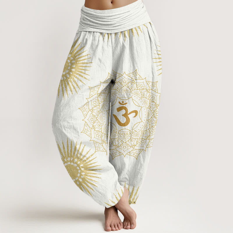 Cotton Harem Meditation Pants with Sacred Mandala and Sun Motif