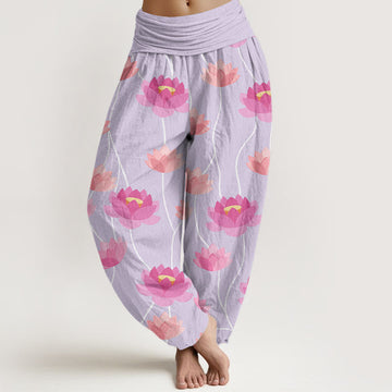 Breathable Cotton Lotus Print Meditation Harem Pants
