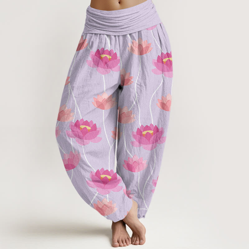 Breathable Cotton Lotus Print Meditation Harem Pants