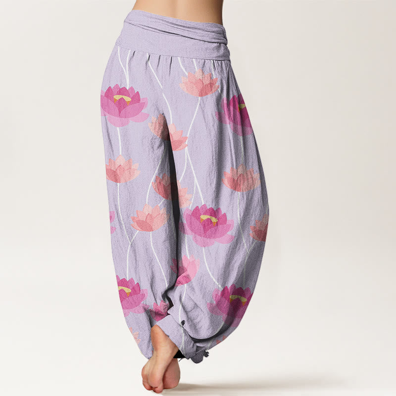 Breathable Cotton Lotus Print Meditation Harem Pants