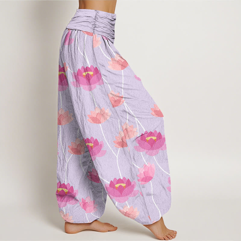 Breathable Cotton Lotus Print Meditation Harem Pants