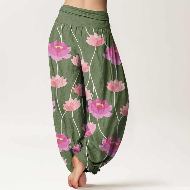 Breathable Cotton Lotus Print Meditation Harem Pants