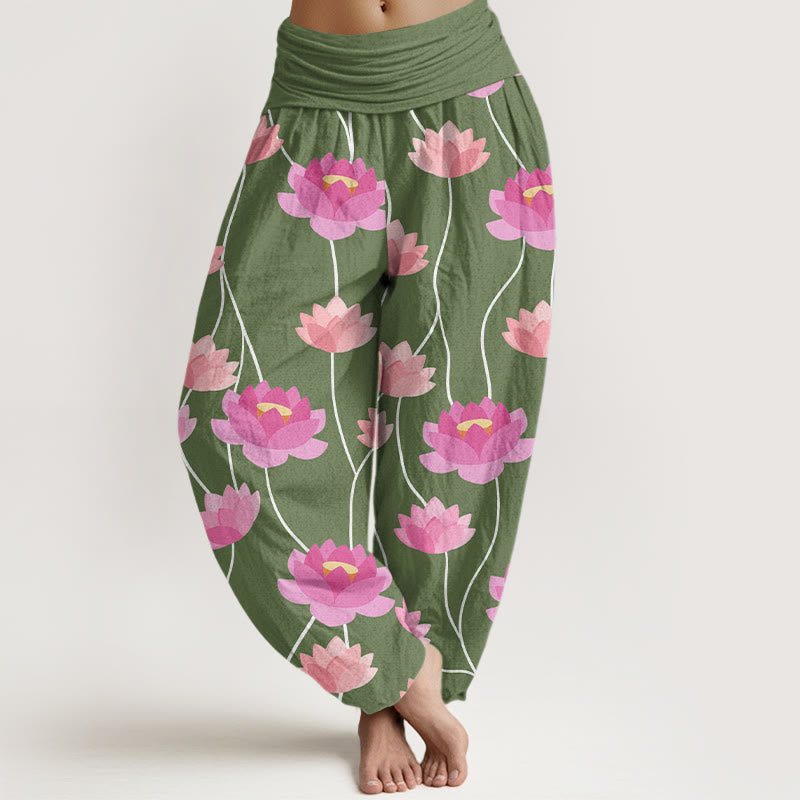 Breathable Cotton Lotus Print Meditation Harem Pants
