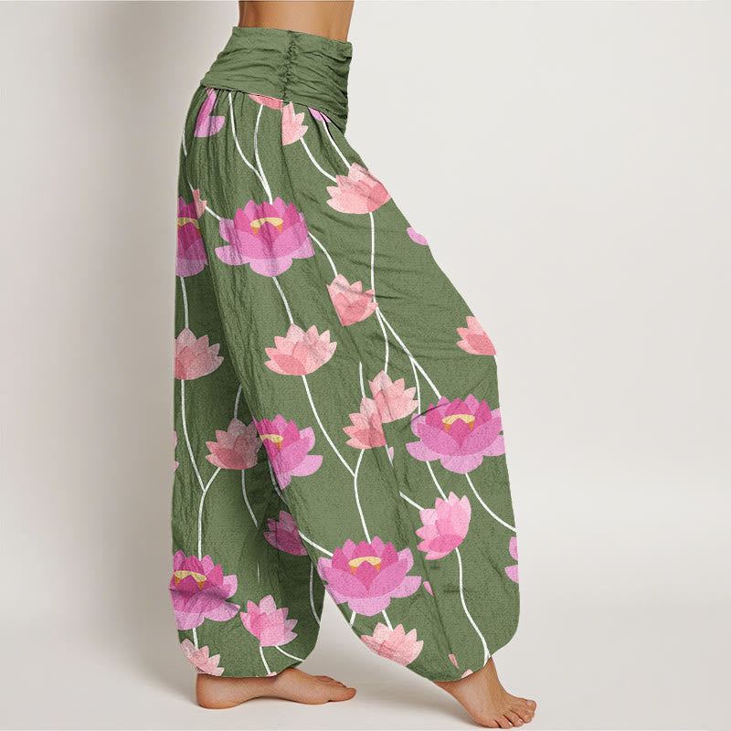 Breathable Cotton Lotus Print Meditation Harem Pants
