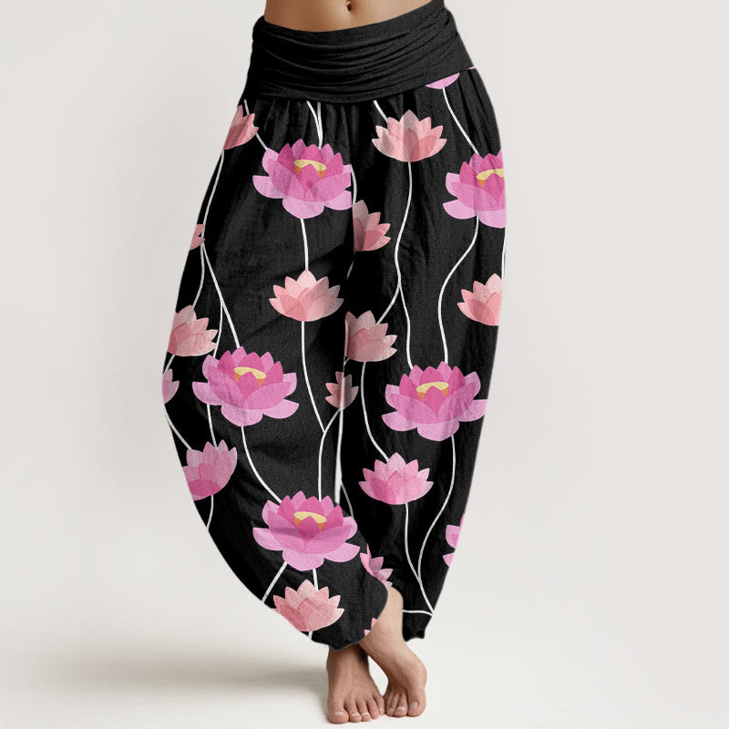 Breathable Cotton Lotus Print Meditation Harem Pants