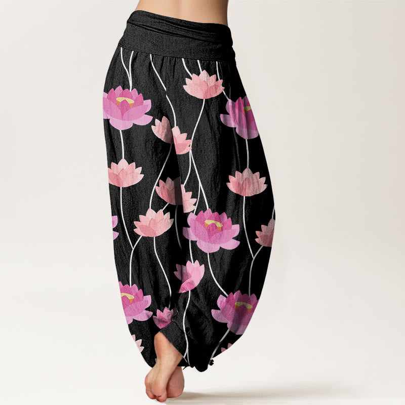 Breathable Cotton Lotus Print Meditation Harem Pants