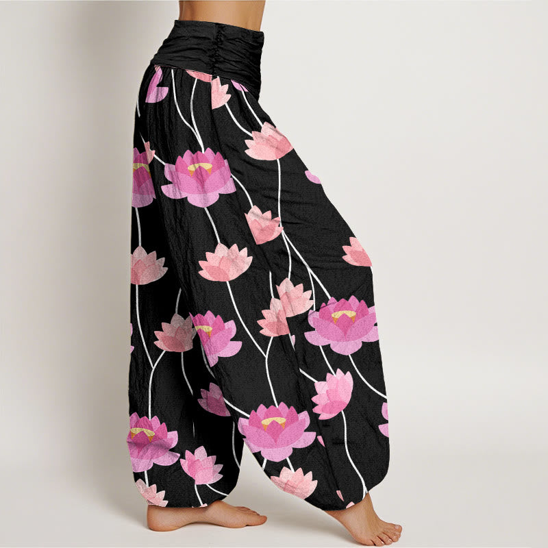 Breathable Cotton Lotus Print Meditation Harem Pants