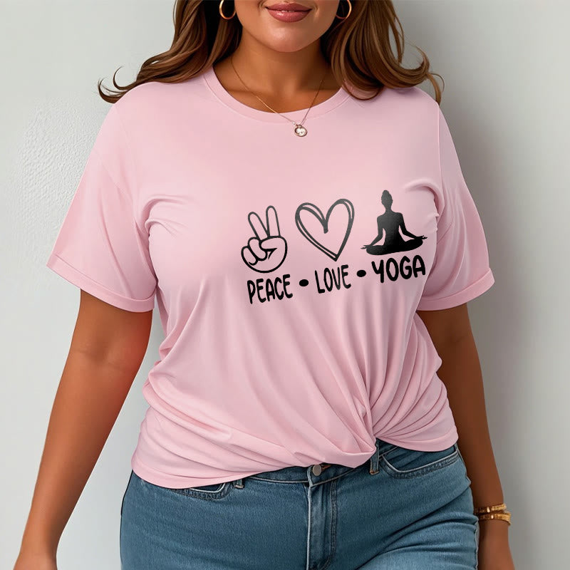Casual Hand Gesture Heart Yoga Pose Pattern Tee T-shirt