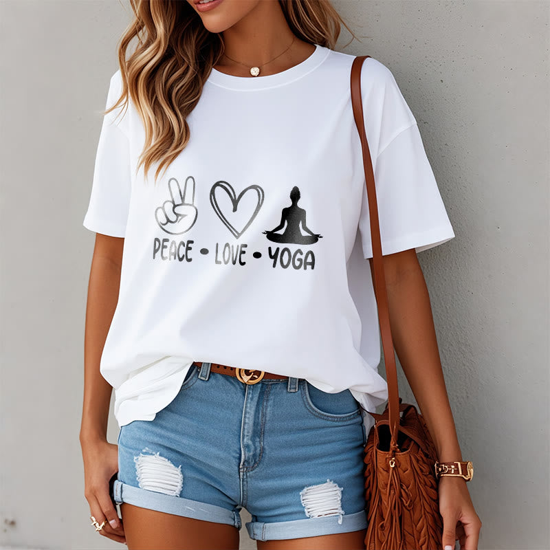 Casual Hand Gesture Heart Yoga Pose Pattern Tee T-shirt