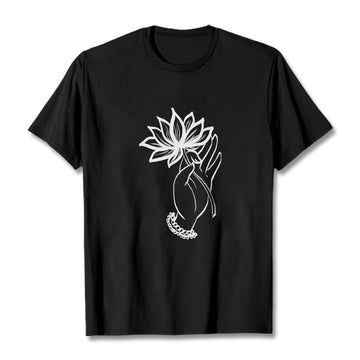 Soft Cotton Crewneck Lotus Graphic Mindful T-Shirt