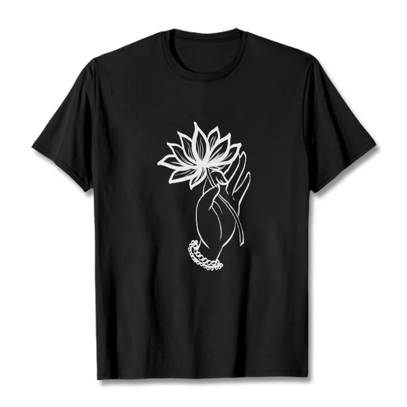 Soft Cotton Crewneck Lotus Graphic Mindful T-Shirt