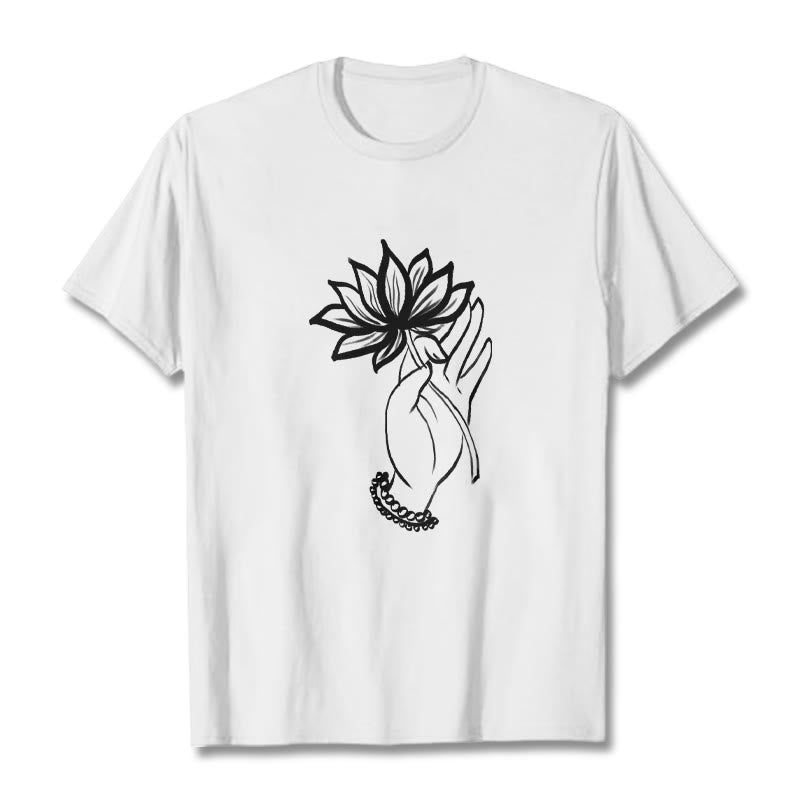 Soft Cotton Crewneck Lotus Graphic Mindful T-Shirt