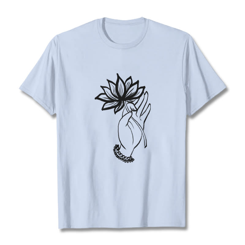 Soft Cotton Crewneck Lotus Graphic Mindful T-Shirt