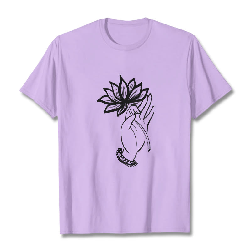 Soft Cotton Crewneck Lotus Graphic Mindful T-Shirt