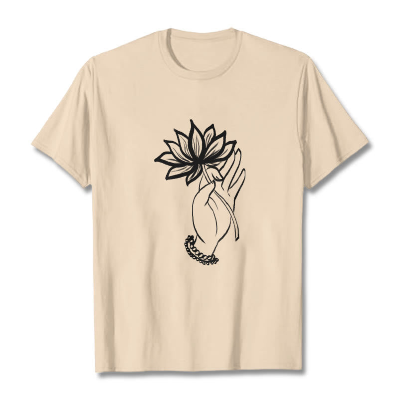 Soft Cotton Crewneck Lotus Graphic Mindful T-Shirt