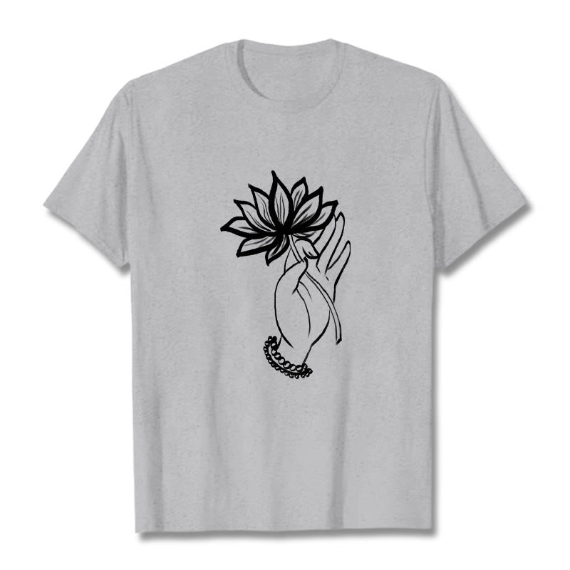 Soft Cotton Crewneck Lotus Graphic Mindful T-Shirt