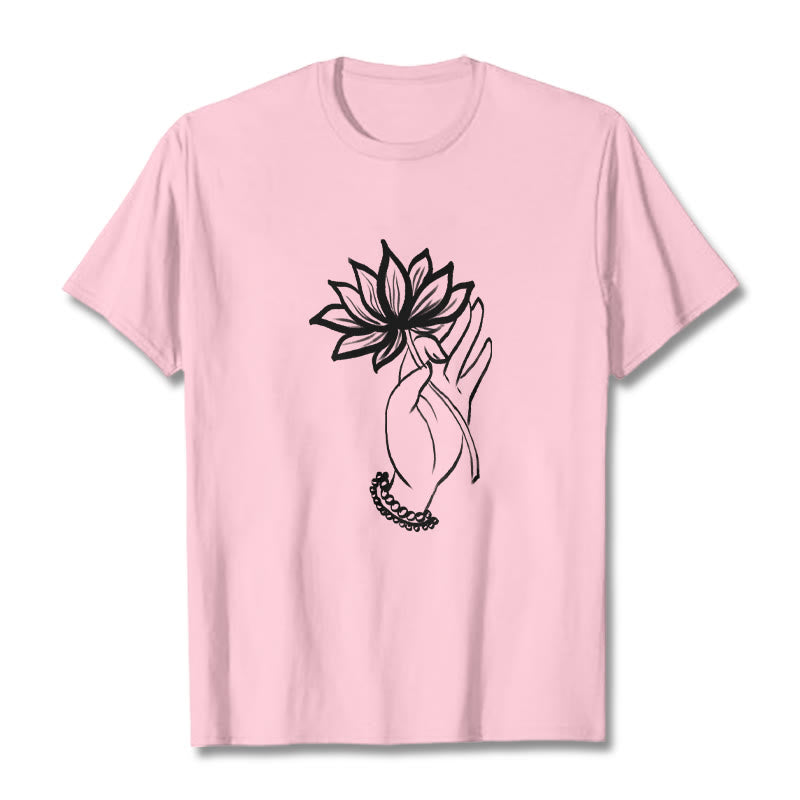 Soft Cotton Crewneck Lotus Graphic Mindful T-Shirt