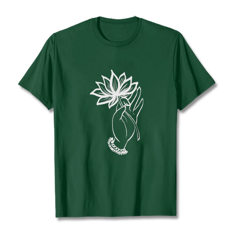 Soft Cotton Crewneck Lotus Graphic Mindful T-Shirt