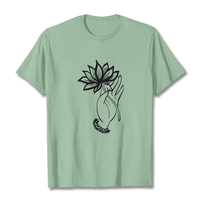 Soft Cotton Crewneck Lotus Graphic Mindful T-Shirt