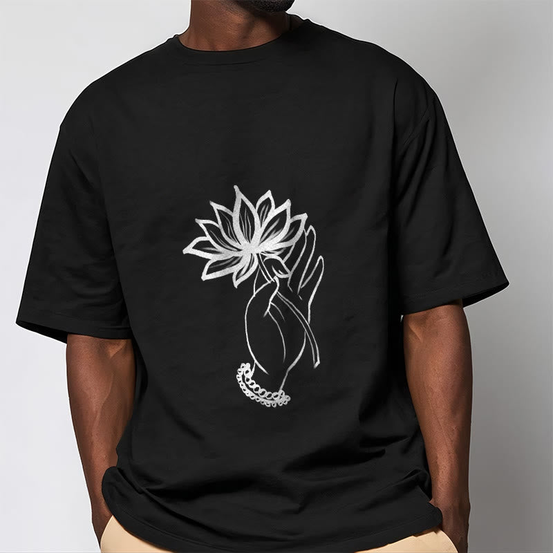 Soft Cotton Crewneck Lotus Graphic Mindful T-Shirt