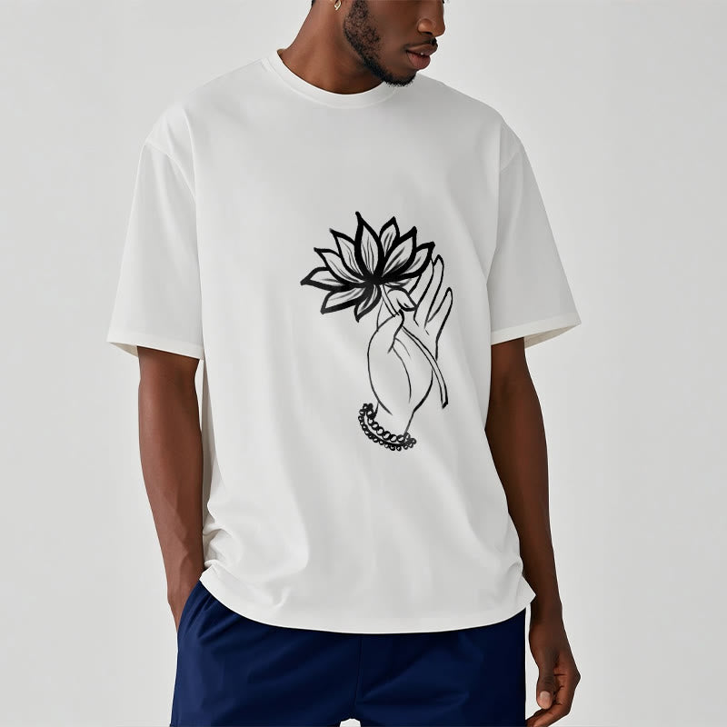 Soft Cotton Crewneck Lotus Graphic Mindful T-Shirt