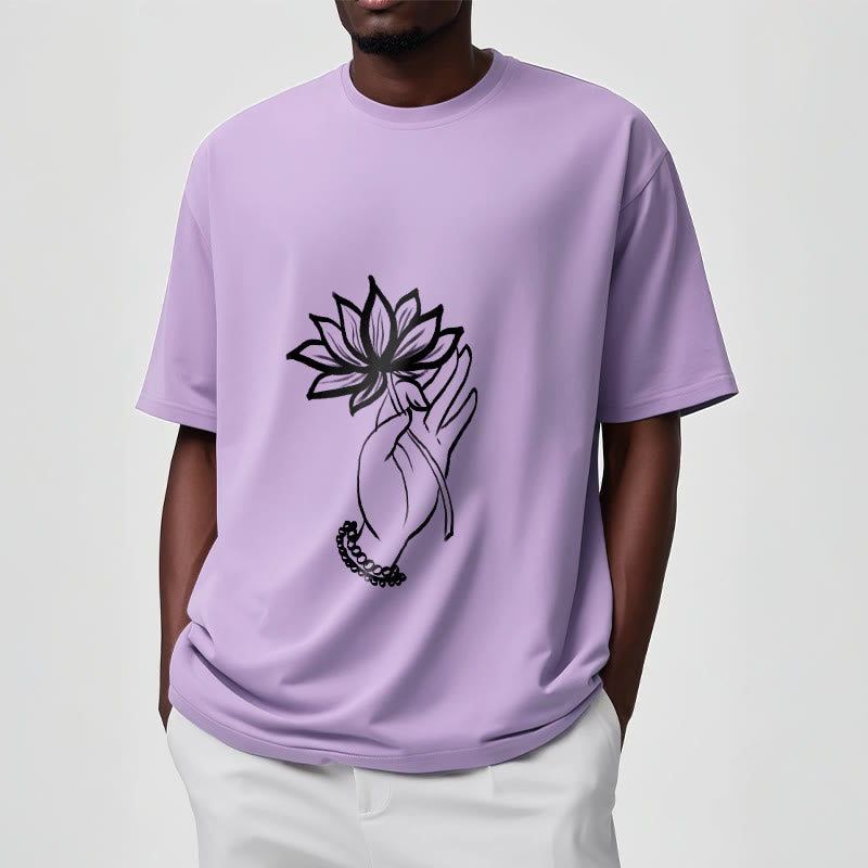 Soft Cotton Crewneck Lotus Graphic Mindful T-Shirt