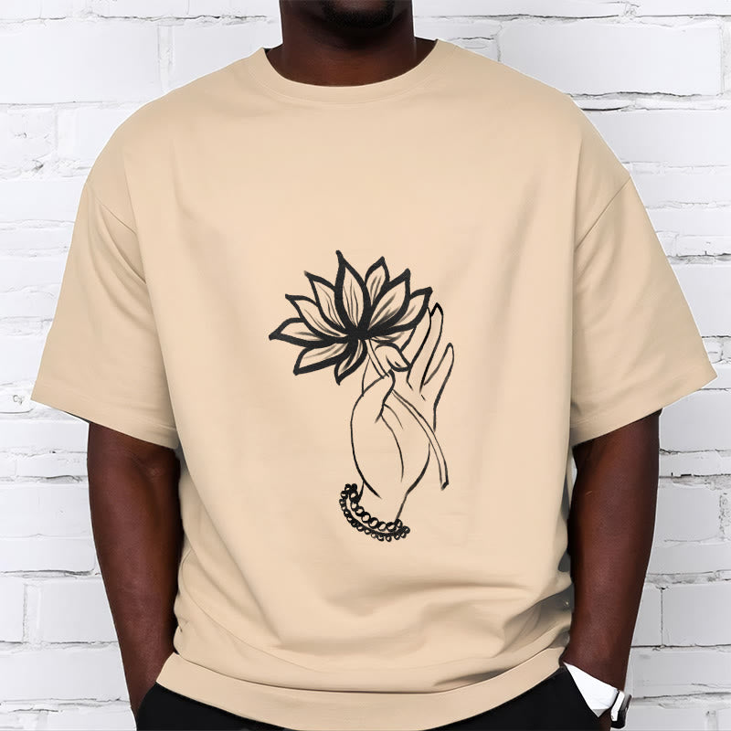 Soft Cotton Crewneck Lotus Graphic Mindful T-Shirt